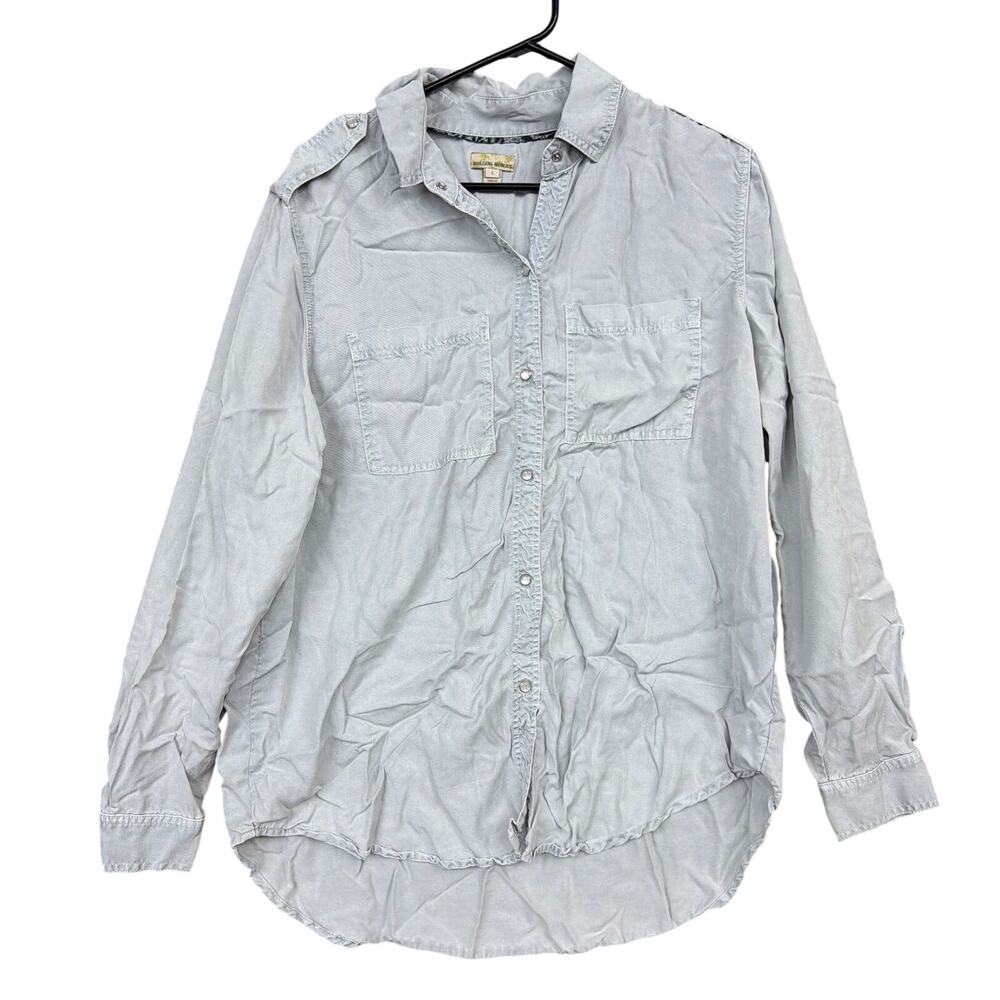 Holding Horses Anthropologie Womens Shirt Blue Gray Pearl Snap Hi Low Small